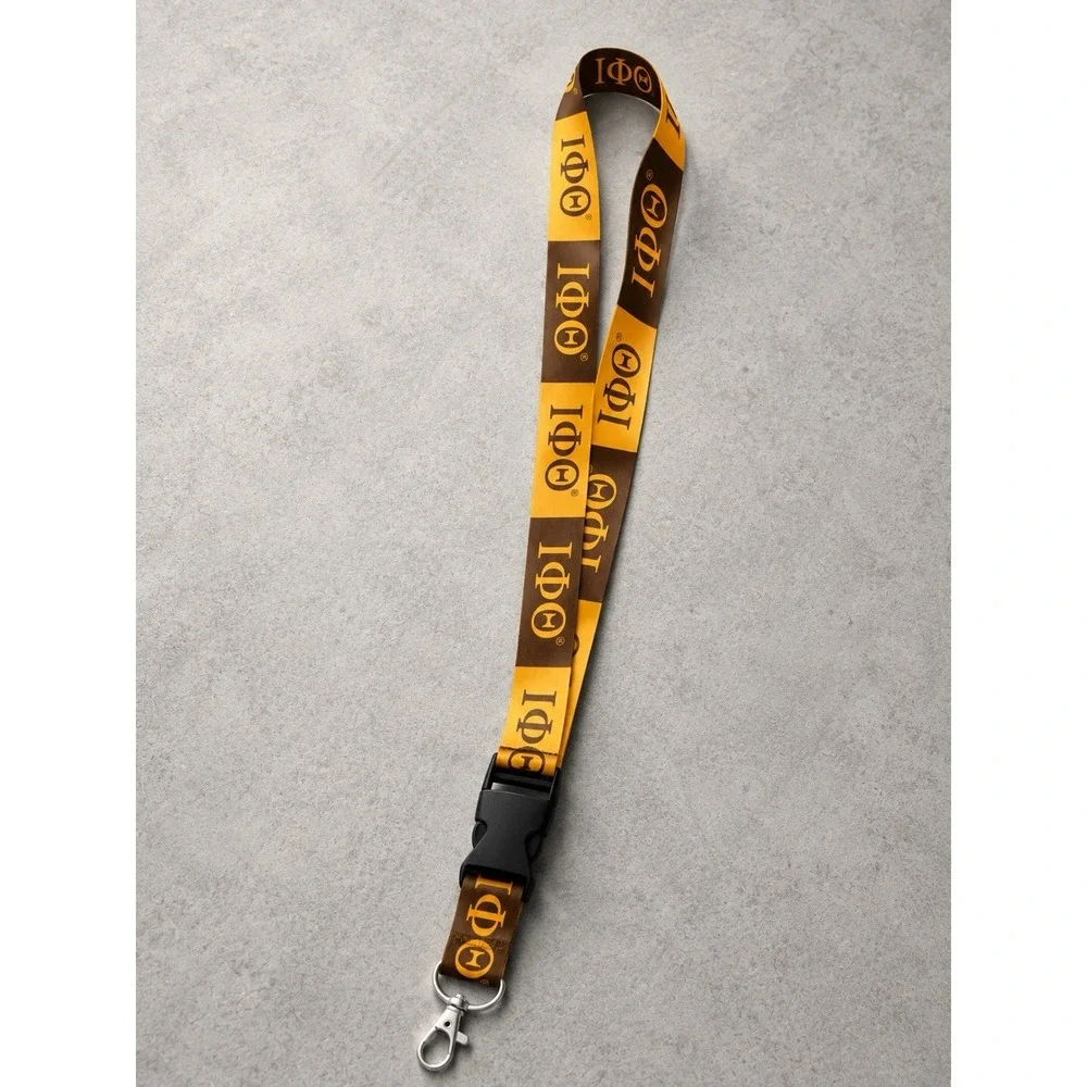 Theta Phi Iota Lanyard Brown Gold Greek Letter ID Badge Holder